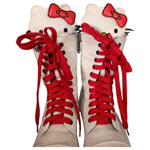 Dolls Kill Boots 6 Womens White Hello Kitty Synthetic Combat Round Toe Low Solid - Picture 7 of 8